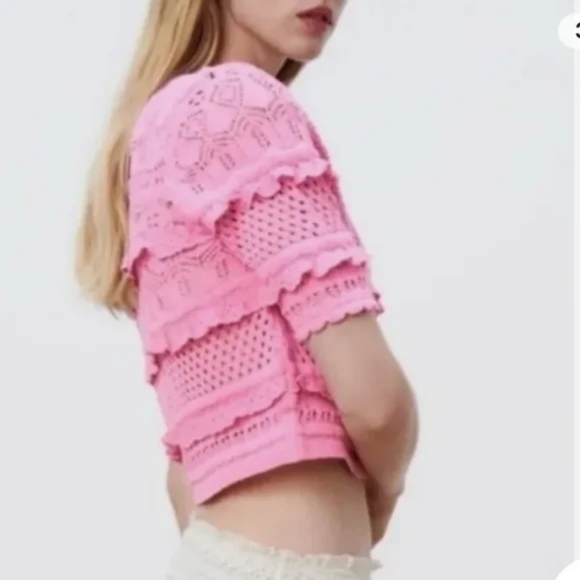 COPY - Nwt zara pointelle knit cardigan sweater in barbie pink - Picture 4 of 6